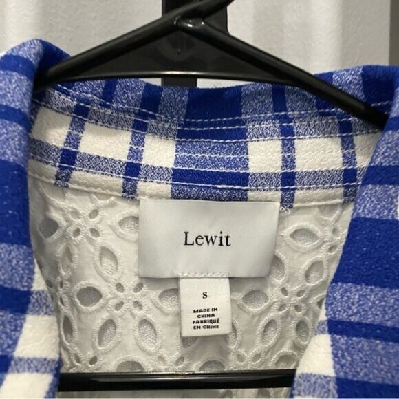 LEWIT Lace Eyelet Plaid Patterned Jacket Blue White  Layered Look Sz Small Fall - Picture 4 of 6